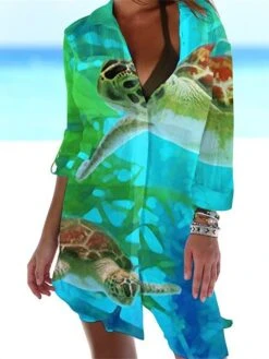 Women's Shirt Dress Casual Dress Shift Dress Mini Dress Outdoor Daily Date Polyester Fashion Classic Shirt Collar Pocket Print Half Sleeve Summer Spring 2023 Loose Fit ArmyGreen White Navy Blue Animal -HAYz Clothing Shop yufezt1677739842710