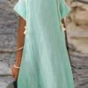 Women's Casual Dress Cotton Dress A Line Dress Midi Dress Cotton Blend Fashion Basic Outdoor Daily Vacation V Neck Basic Short Sleeve Summer Spring 2023 Regular Fit Green Pure Color S M L XL 2XL