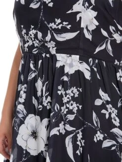 Women‘s Plus Size Curve Two Piece Dress Set Casual Dress Chiffon Dress Outdoor Daily Fashion Elegant Print Long Dress Maxi Dress V Neck Long Sleeve Floral Regular Fit Black Summer Spring -HAYz Clothing Shop yugmpl1694770881845