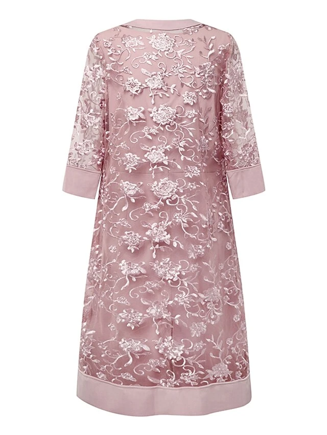 Women's Lace Dress Dress Set Two Piece Dress Midi Dress Pink Half Sleeve Pure Color Mesh Summer Spring Fall Crew Neck Fashion Office Wedding Guest 2023 S M L XL XXL 3XL 3 Women's Lace Dress Dress Set Two Piece Dress Midi Dress Pink Half Sleeve Pure Color Mesh Summer Spring Fall Crew Neck Fashion Office Wedding Guest 2023 S M L XL XXL 3XL - Image 3