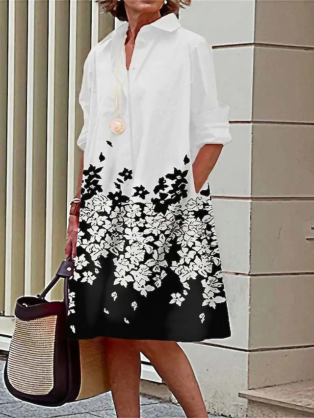 Women's Shirt Dress Casual Dress Midi Dress Outdoor Daily Vacation Polyester Fashion Casual Shirt Collar Button Pocket Long Sleeve Summer Spring Fall 2023 Loose Fit Black White Gray Polka Dot Flower 1 Women's Shirt Dress Casual Dress Midi Dress Outdoor Daily Vacation Polyester Fashion Casual Shirt Collar Button Pocket Long Sleeve Summer Spring Fall 2023 Loose Fit Black White Gray Polka Dot Flower