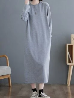 Women's Casual Dress Cotton Linen Dress T Shirt Dress Tee Dress Midi Dress Polyester Basic Classic Outdoor Daily Vacation Crew Neck Pocket 3/4 Length Sleeve Fall Autumn 2023 Loose Fit ArmyGreen Black -HAYz Clothing Shop yvbicv1693366318504