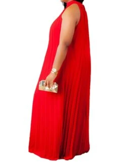 Women's Plus Size Curve Shift Dress Solid Color Halter Neck Ruched Sleeveless Spring Summer Basic Maxi Long Dress Casual Daily Dress -HAYz Clothing Shop yvbrtx1654676762366