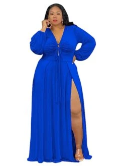 Women‘s Plus Size Curve Easter Dress V Neck Vacation Dress Solid Color Long Sleeve Winter Fall Stylish Casual Maxi Dress Holiday Date Dress Black Dress -HAYz Clothing Shop yvkbne1644568628283