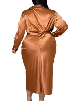Women‘s Plus Size Curve Flattering Dresses Elegant Apple Shaped Dress Wedding Guest Work Dress Pure Color Shirt Collar Long Sleeve Fall Winter Work Midi Dress Going Out Work Dress Shirt Dress -HAYz Clothing Shop yvwkpm1663665118812