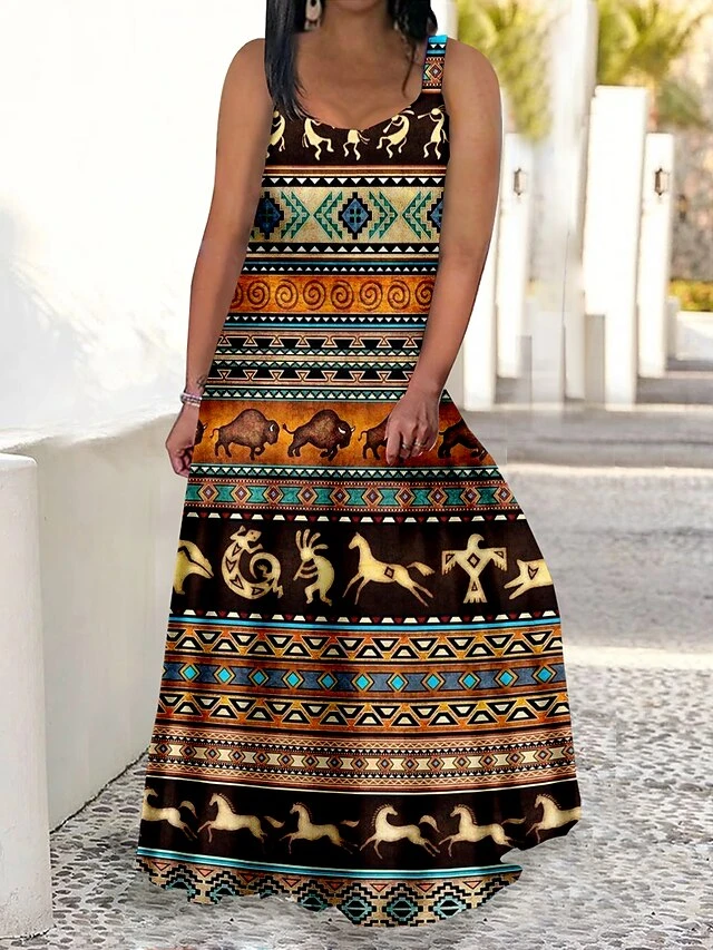 Women‘s Plus Size Curve Casual Dress Swing Dress Strap Dress Graphic Color Block Long Dress Maxi Dress Sleeveless Print Strap Romantic Daily Yellow Brown Summer Spring L XL XXL 3XL 4XL 2 Women‘s Plus Size Curve Casual Dress Swing Dress Strap Dress Graphic Color Block Long Dress Maxi Dress Sleeveless Print Strap Romantic Daily Yellow Brown Summer Spring L XL XXL 3XL 4XL - Image 2