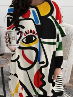 Women‘s Plus Size Curve T Shirt Dress Tee Dress Abstract Crew Neck Print Long Sleeve Winter Fall Casual Daily Vacation Dress -HAYz Clothing Shop yxbbpm1664526236676