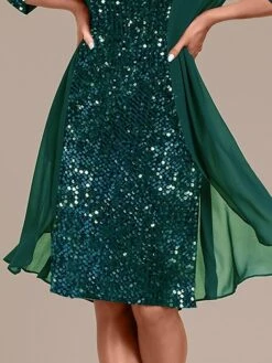 Women's Two Piece Dress Set Party Dress Sequin Dress Party Wedding Guest Fashion Elegant Patchwork Sequin Midi Dress Crew Neck Long Sleeve Plain Regular Fit Green Fall Winter S M L XL XXL -HAYz Clothing Shop yxbotf1695370015486