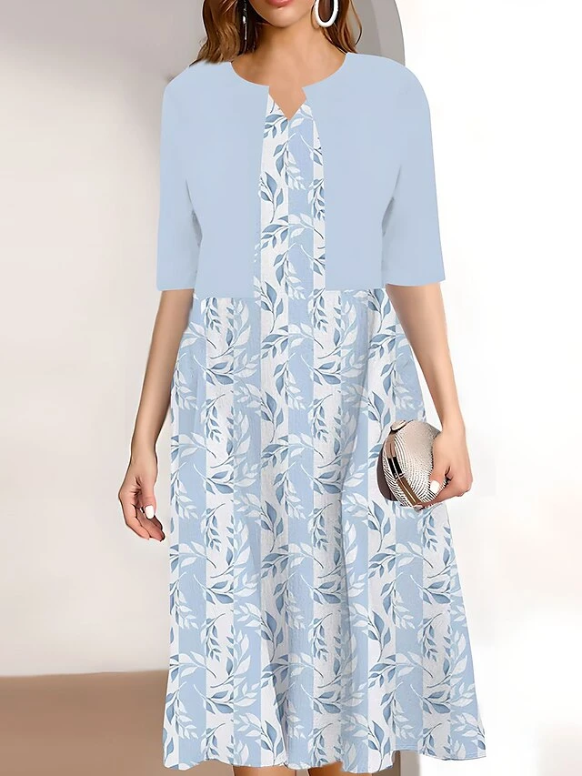 Women's Two Piece Dress Set Casual Dress Print Dress Outdoor Daily Fashion Elegant Print Midi Dress V Neck Half Sleeve Floral Print Regular Fit Pink Navy Blue Sky Blue Summer Spring S M L XL XXL 6 Women's Two Piece Dress Set Casual Dress Print Dress Outdoor Daily Fashion Elegant Print Midi Dress V Neck Half Sleeve Floral Print Regular Fit Pink Navy Blue Sky Blue Summer Spring S M L XL XXL - Image 6