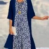 Women's Two Piece Dress Set Casual Dress Print Dress Outdoor Daily Fashion Elegant Print Midi Dress Crew Neck 3/4 Length Sleeve Floral Regular Fit Navy Blue Green Gray Summer Spring S M L XL XXL