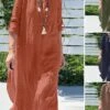 Women's Shirt Dress Cotton Linen Dress Casual Dress Maxi Long Dress Cotton And Linen Basic Casual Outdoor Daily Shirt Collar Split Long Sleeve Summer Spring Fall 2023 Loose Fit Navy Blue Orange Green