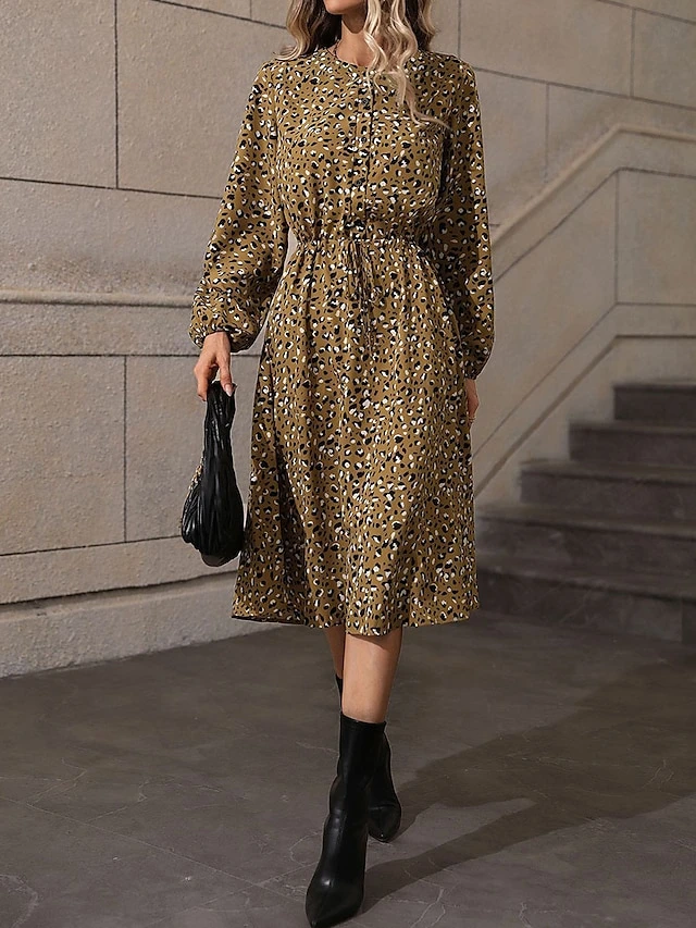 Women's Shirt Dress Casual Dress Midi Dress Outdoor Daily Date Polyester Basic Classic Shirt Collar Lace Up Button Long Sleeve Spring Fall Winter 2023 Loose Fit Khaki Polka Dot S M L XL 2 Women's Shirt Dress Casual Dress Midi Dress Outdoor Daily Date Polyester Basic Classic Shirt Collar Lace Up Button Long Sleeve Spring Fall Winter 2023 Loose Fit Khaki Polka Dot S M L XL - Image 2