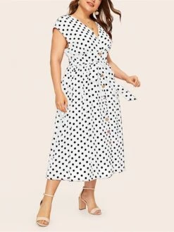 Women‘s Plus Size Curve Flattering Dresses Elegant Apple Shaped Dress Casual Dress A Line Dress Polka Dot Midi Dress Sleeveless Print V Neck Fashion Daily Black White Spring Summer Dress -HAYz Clothing Shop yyaqbu1672800410823