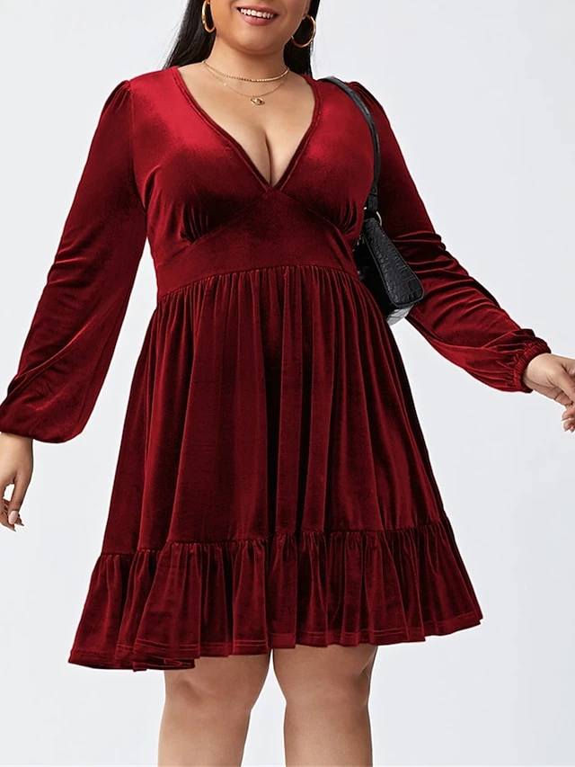 Women‘s Plus Size Curve Party Dress Velvet Dress Cocktail Dress Mini Dress Black Wine Royal Blue Long Sleeve Pure Color Ruched Spring Fall Winter V Neck Fashion Birthday Wedding Guest Vacation 2023 6 Women‘s Plus Size Curve Party Dress Velvet Dress Cocktail Dress Mini Dress Black Wine Royal Blue Long Sleeve Pure Color Ruched Spring Fall Winter V Neck Fashion Birthday Wedding Guest Vacation 2023 - Image 6
