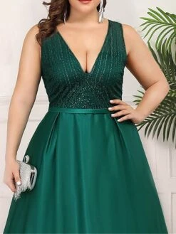 Women‘s Plus Size Curve Prom Dress Party Dress Sequin Dress Long Dress Maxi Dress Wine Dark Green Fuchsia Sleeveless Pure Color Sequins Summer Spring Fall V Neck Fashion Birthday Wedding Guest -HAYz Clothing Shop yypgch1691572417889