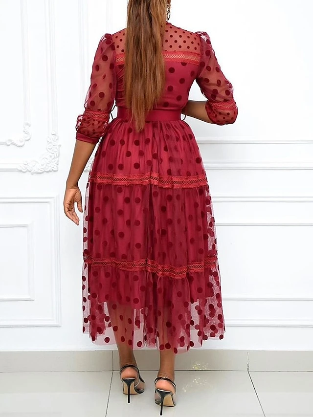 Women‘s Plus Size Curve Party Dress Polka Dot High Neck Mesh 3/4 Length Sleeve Fall Spring Elegant Prom Dress Maxi Long Dress Wedding Date Dress 2 Women‘s Plus Size Curve Party Dress Polka Dot High Neck Mesh 3/4 Length Sleeve Fall Spring Elegant Prom Dress Maxi Long Dress Wedding Date Dress - Image 2