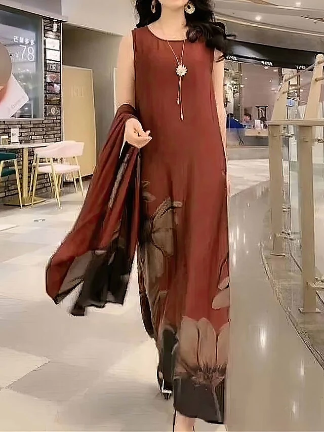 Women's Two Piece Dress Set Casual Dress Swing Dress Daily Holiday Fashion Casual Print Long Dress Maxi Dress Crew Neck 3/4 Length Sleeve Leaf Floral Loose Fit Yellow Red Dark Green Summer Spring M L 9 Women's Two Piece Dress Set Casual Dress Swing Dress Daily Holiday Fashion Casual Print Long Dress Maxi Dress Crew Neck 3/4 Length Sleeve Leaf Floral Loose Fit Yellow Red Dark Green Summer Spring M L - Image 9