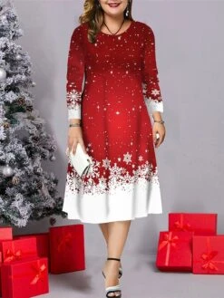 Women's Christmas Plus Size Curve Casual Dress Skater Dress A Line Dress Elk Christmas Tree Midi Dress Long Sleeve Print Crew Neck Fashion Outdoor Black White Fall Winter L XL XXL 3XL 4XL -HAYz Clothing Shop zbenzd1695713693360