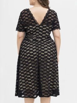 Women‘s Plus Size Curve Party Dress Lace Dress Cocktail Dress Midi Dress Black Short Sleeve Pure Color Lace Summer Spring Fall Crew Neck Fashion Birthday Wedding Guest Vacation 2023 -HAYz Clothing Shop zbgbbz1691660762588