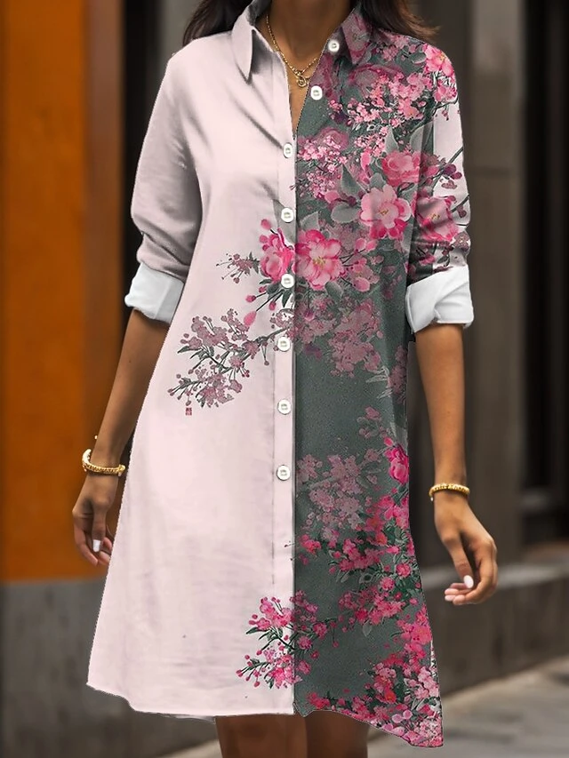 Women's Shirt Dress Casual Dress Midi Dress Outdoor Daily Date Polyester Fashion Modern Shirt Collar Button Pocket Long Sleeve Fall Winter 2023 Loose Fit White Pink Navy Blue Floral S M L XL 2XL 2 Women's Shirt Dress Casual Dress Midi Dress Outdoor Daily Date Polyester Fashion Modern Shirt Collar Button Pocket Long Sleeve Fall Winter 2023 Loose Fit White Pink Navy Blue Floral S M L XL 2XL - Image 2