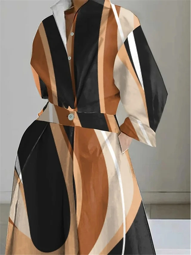 Women's Shirt Dress Casual Dress Swing Dress Maxi Long Dress Outdoor Office Daily Polyester Fashion Modern Shirt Collar Button Pocket Long Sleeve Spring Fall Winter 2023 Loose Fit Orange Geometric 2 Women's Shirt Dress Casual Dress Swing Dress Maxi Long Dress Outdoor Office Daily Polyester Fashion Modern Shirt Collar Button Pocket Long Sleeve Spring Fall Winter 2023 Loose Fit Orange Geometric - Image 2