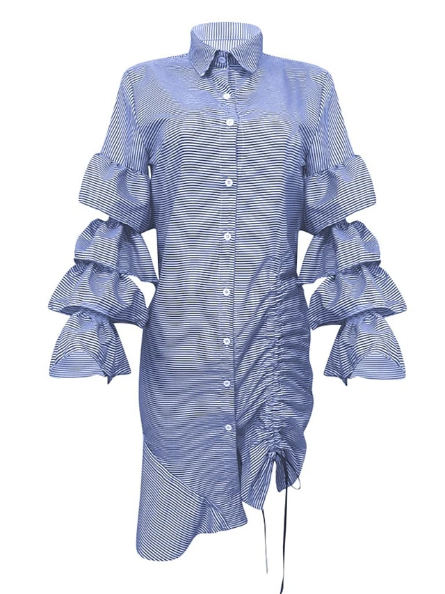 Women's Shirt Dress Sheath Dress Midi Dress Winter Dress Daily Vacation Polyester Cotton Blend Fashion Casual Shirt Collar Lace Up Ruched Long Sleeve Summer Spring Fall 2022 Regular Fit Red Light Blue 11 Women's Shirt Dress Sheath Dress Midi Dress Winter Dress Daily Vacation Polyester Cotton Blend Fashion Casual Shirt Collar Lace Up Ruched Long Sleeve Summer Spring Fall 2022 Regular Fit Red Light Blue - Image 11