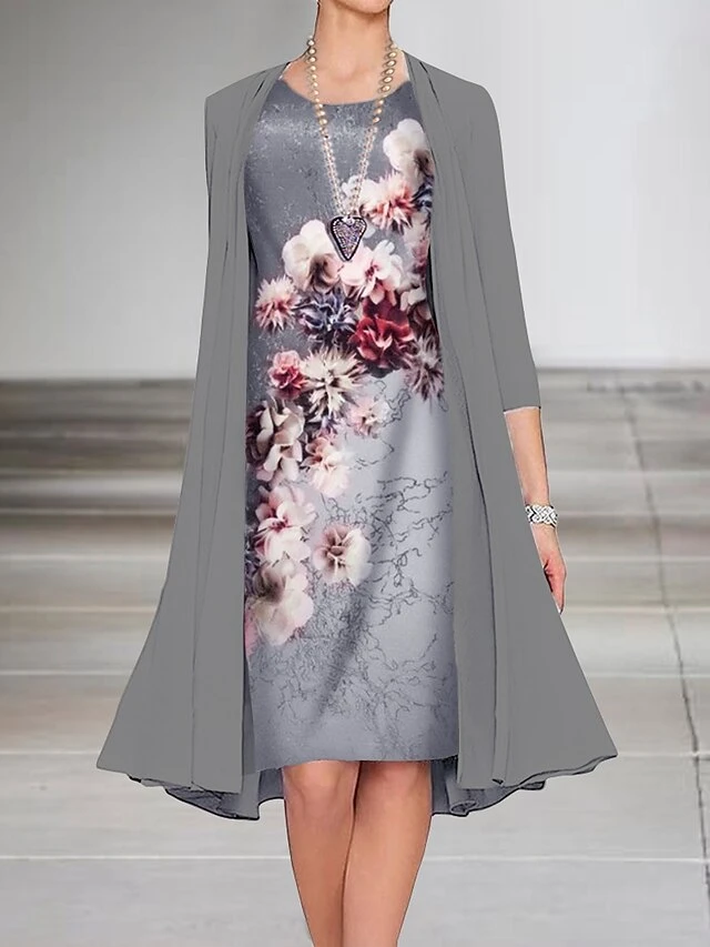 Women's Dress Set Two Piece Dress Church Dress Midi Dress Light Brown Light Grey Half Sleeve Floral Print Summer Spring Fall Crew Neck Elegant Wedding Guest Vacation 2023 S M L XL XXL 3XL 2 Women's Dress Set Two Piece Dress Church Dress Midi Dress Light Brown Light Grey Half Sleeve Floral Print Summer Spring Fall Crew Neck Elegant Wedding Guest Vacation 2023 S M L XL XXL 3XL - Image 2