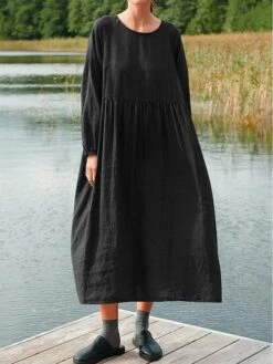 Women's Cotton Linen Dress Midi Dress Linen Cotton Blend Basic Daily Crew Neck Splice Basic Long Sleeve Spring Fall 2023 Loose Fit Light Pink ArmyGreen Black Plain S M L XL 2XL 8 Women's Cotton Linen Dress Midi Dress Linen Cotton Blend Basic Daily Crew Neck Splice Basic Long Sleeve Spring Fall 2023 Loose Fit Light Pink ArmyGreen Black Plain S M L XL 2XL -HAYz Clothing Shop zchnuf1695283949791