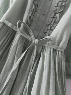 Women's Casual Dress Cotton Linen Dress A Line Dress Midi Dress Linen / Cotton Blend Basic Classic Outdoor Daily Vacation Crew Neck Lace Up Button 3/4 Length Sleeve Spring Fall Autumn 2023 Loose Fit -HAYz Clothing Shop zcoczj1694418850955