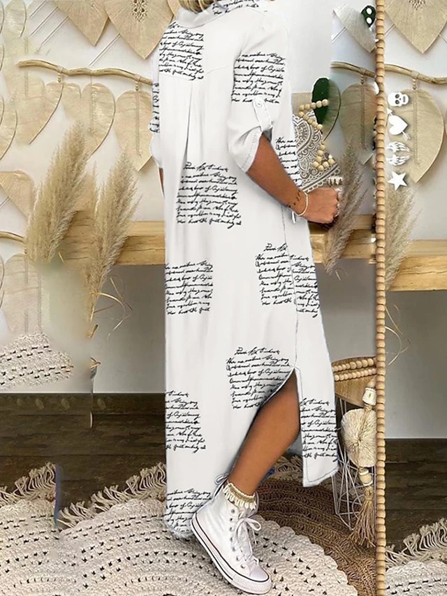 Women's Shirt Dress Swing Dress Maxi Long Dress Outdoor Daily Vacation Cotton Linen Stylish Modern Shirt Collar Split Print Short Sleeve Summer Spring 2023 Loose Fit Black Red Blue Geometric Letter 3 Women's Shirt Dress Swing Dress Maxi Long Dress Outdoor Daily Vacation Cotton Linen Stylish Modern Shirt Collar Split Print Short Sleeve Summer Spring 2023 Loose Fit Black Red Blue Geometric Letter - Image 3