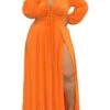 Women‘s Plus Size Curve Easter Dress Party Dress Solid Color V Neck Split Long Sleeve Fall Spring Dress Work Prom Dress Maxi Dress Party Vacation Dress