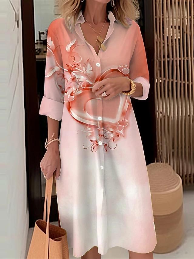 Women's Shirt Dress Casual Dress Midi Dress Outdoor Daily Date Polyester Fashion Modern Shirt Collar Button Pocket Long Sleeve Fall Winter 2023 Loose Fit Pink Blue Purple Heart Ombre S M L XL 2XL 3 Women's Shirt Dress Casual Dress Midi Dress Outdoor Daily Date Polyester Fashion Modern Shirt Collar Button Pocket Long Sleeve Fall Winter 2023 Loose Fit Pink Blue Purple Heart Ombre S M L XL 2XL - Image 3