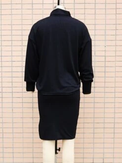 Women's Two Piece Dress Set Casual Dress Skirt Set Outdoor Daily Fashion Streetwear Split Ribbed Midi Dress Turtleneck Long Sleeve Plain Loose Fit Black Brown Beige Fall Winter S M L XL -HAYz Clothing Shop zdiybh1694596424978