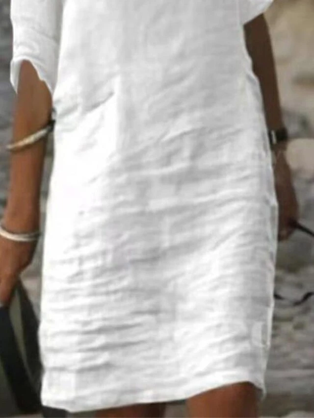 Women‘s Cotton Linen Dress Shirt Dress Casual Dress Shift Dress Midi Dress Cotton Blend Fashion Basic Outdoor Daily Vacation Stand Collar Button Half Sleeve Summer Spring 2023 Black White Blue Plain 7 Women‘s Cotton Linen Dress Shirt Dress Casual Dress Shift Dress Midi Dress Cotton Blend Fashion Basic Outdoor Daily Vacation Stand Collar Button Half Sleeve Summer Spring 2023 Black White Blue Plain - Image 7