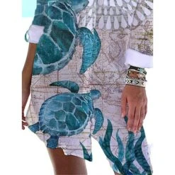 Women's Shirt Dress Beach Dress Beach Wear Mini Dress Print Fashion Casual Graphic V Neck Long Sleeve Loose Fit Daily Vacation Blue 2023 Spring Summer S M L XL -HAYz Clothing Shop zejvyq1676618677012