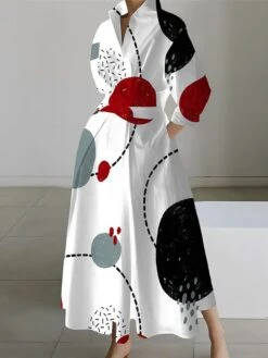 Women's Shirt Dress Casual Dress Swing Dress Maxi Long Dress Outdoor Office Daily Polyester Fashion Modern Shirt Collar Button Pocket Long Sleeve Spring Fall Winter 2023 Loose Fit Black White Red -HAYz Clothing Shop zelpdk1692092395612