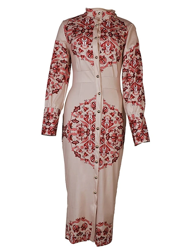 Women's Shirt Dress Casual Dress Bodycon Midi Dress Outdoor Office Daily Polyester Fashion Romantic Stand Collar Button Print Long Sleeve Summer Spring Fall 2023 Slim Blue Khaki Floral S M L XL 2XL 16 Women's Shirt Dress Casual Dress Bodycon Midi Dress Outdoor Office Daily Polyester Fashion Romantic Stand Collar Button Print Long Sleeve Summer Spring Fall 2023 Slim Blue Khaki Floral S M L XL 2XL - Image 16