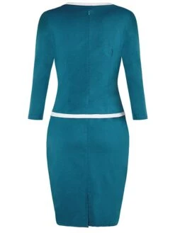 Women's Work Dress Sheath Dress Church Dress Midi Dress Black Dusty Blue 3/4 Length Sleeve Pure Color Fake Two Piece Spring Fall Winter Square Neck Modern Winter Dress Office Fall Dress 2023 S M L XL -HAYz Clothing Shop zfmiwx1624009534194