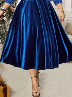Women's Plus Size Two Piece Dress Set Velvet Dress Party Dress Party Wedding Guest Fashion Elegant Sequin Long Dress Maxi Dress V Neck 3/4 Length Sleeve Plain Regular Fit Blue Fall Winter L XL XXL -HAYz Clothing Shop zfwcmp1697523432916
