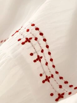 Women's Casual Dress Linen Dress Swing Dress Midi Dress Linen Classic Style Classic Outdoor Daily Holiday Crew Neck Ruched Embroidered Short Sleeve Fall Winter Autumn 2023 Loose Fit White Red Plain M -HAYz Clothing Shop zgzhhv1694418668638