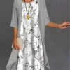 Women's Two Piece Dress Set Casual Dress Print Black Dress Outdoor Daily Fashion Elegant Print Midi Dress Crew Neck 3/4 Length Sleeve