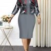 Women's Plus Size Curve Casual Dress Dress Set Two Piece Dress Geometric Color Block Midi Dress Long Sleeve Print Crew Neck Fashion Outdoor Blue Purple Fall Winter L XL XXL 3XL 4XL