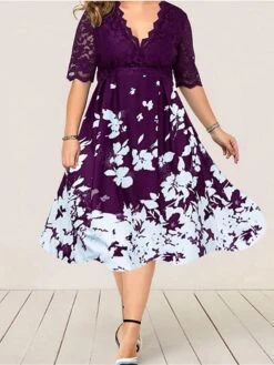 Women‘s Plus Size Curve Party Dress Cocktail Dress Work Dress Midi Dress Black Navy Blue Purple Half Sleeve Floral Lace Summer Spring Fall V Neck Fashion Wedding Guest Vacation Summer Dress 2023 13 Women‘s Plus Size Curve Party Dress Cocktail Dress Work Dress Midi Dress Black Navy Blue Purple Half Sleeve Floral Lace Summer Spring Fall V Neck Fashion Wedding Guest Vacation Summer Dress 2023 -HAYz Clothing Shop zhxrir1690275881918