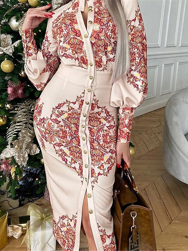 Women's Shirt Dress Casual Dress Bodycon Midi Dress Outdoor Office Daily Polyester Fashion Romantic Stand Collar Button Print Long Sleeve Summer Spring Fall 2023 Slim Blue Khaki Floral S M L XL 2XL 7 Women's Shirt Dress Casual Dress Bodycon Midi Dress Outdoor Office Daily Polyester Fashion Romantic Stand Collar Button Print Long Sleeve Summer Spring Fall 2023 Slim Blue Khaki Floral S M L XL 2XL - Image 7