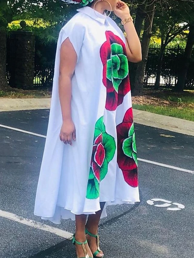 Women‘s Plus Size Curve Shirt Dress Casual Dress Shift Dress Floral Long Dress Maxi Dress Short Sleeve Plus High Low Print Shirt Collar Fashion Outdoor White Summer Spring L XL XXL 3XL 3 Women‘s Plus Size Curve Shirt Dress Casual Dress Shift Dress Floral Long Dress Maxi Dress Short Sleeve Plus High Low Print Shirt Collar Fashion Outdoor White Summer Spring L XL XXL 3XL - Image 3