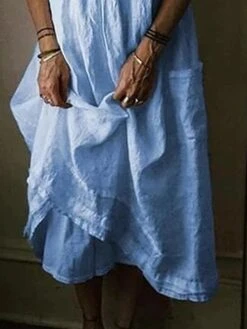 Women's Cotton Linen Dress Casual Dress Maxi Long Dress Cotton Basic Casual Outdoor Daily Vacation Crew Neck Pocket Half Sleeve Summer Spring 2023 Loose Fit Black Yellow Blue Plain S M L XL 2XL -HAYz Clothing Shop zkotvv1673598816153