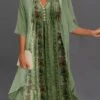 Women's Two Piece Dress Set Casual Dress Tank Dress Outdoor Daily Fashion Streetwear Button Print Midi Dress V Neck Sleeveless Floral Regular Fit Green Summer Spring S M L XL XXL