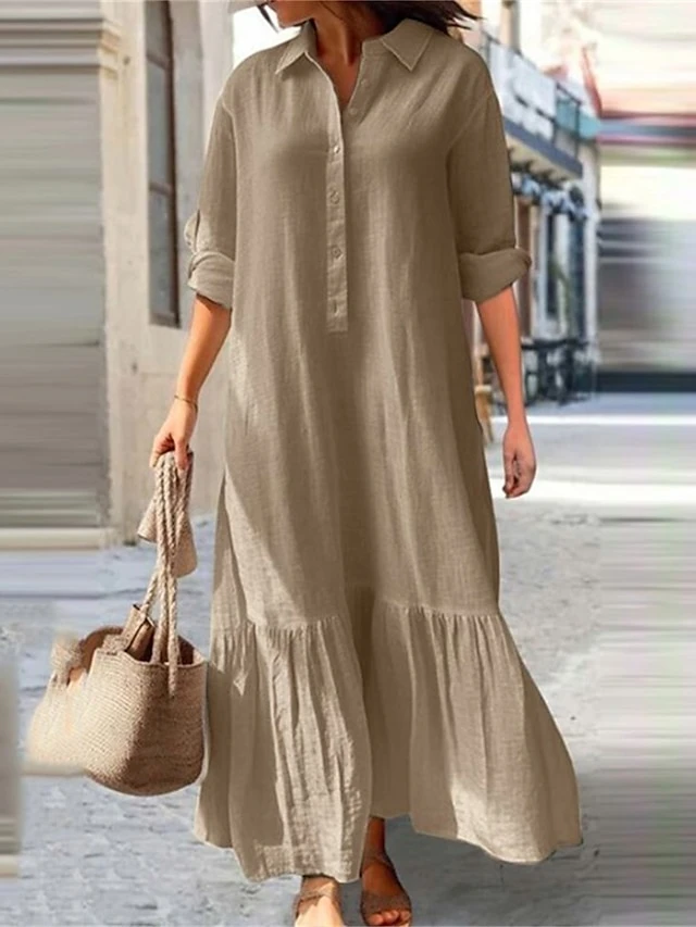 Women's Casual Dress Cotton Dress Swing Dress Maxi Long Dress Cotton Basic Classic Outdoor Daily Vacation Shirt Collar Ruched Button Long Sleeve Spring Fall Winter 2023 Loose Fit Blue Green Khaki 1 Women's Casual Dress Cotton Dress Swing Dress Maxi Long Dress Cotton Basic Classic Outdoor Daily Vacation Shirt Collar Ruched Button Long Sleeve Spring Fall Winter 2023 Loose Fit Blue Green Khaki