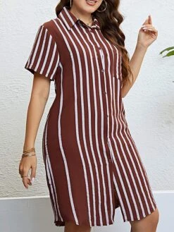 Women‘s Plus Size Curve Shirt Dress Casual Dress Shift Dress Midi Dress Outdoor Daily Vacation Polyester Fashion Modern Shirt Collar Button Pocket Short Sleeve Summer Spring 2023 Regular Fit -HAYz Clothing Shop zlijes1691465815364