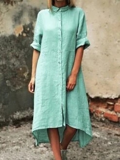 Women's Shirt Dress Casual Dress Cotton Dress Midi Dress Cotton Classic Casual Outdoor Daily Vacation Shirt Collar Ruched Button Long Sleeve Fall Winter Autumn 2023 Regular Fit Pink Red Navy Blue -HAYz Clothing Shop zlklff1693823268130